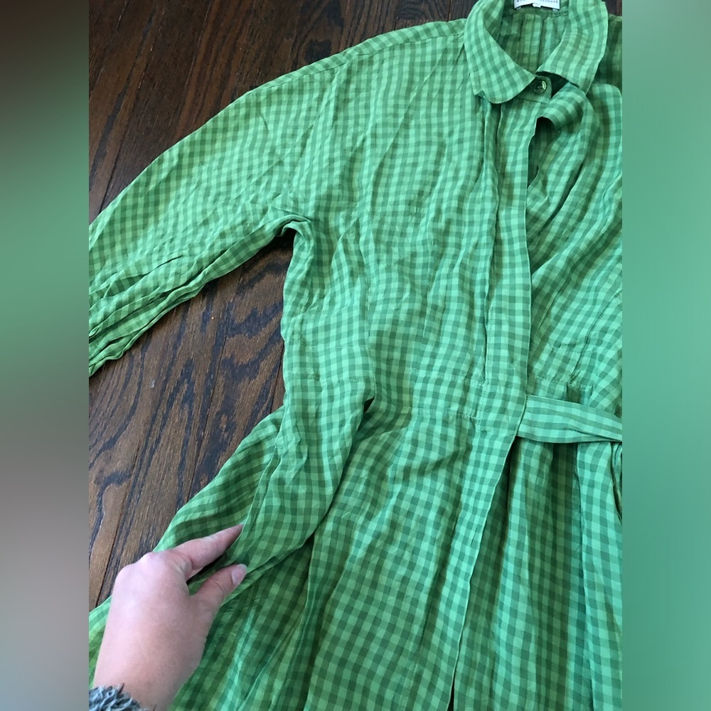 Scanlan Theodore Women’s M Green Gingham Wrap Midi Dress w/Collar and Belt - EUC - Picture 7 of 15